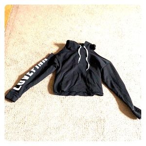 Black VS Pink Cold Shoulder Cropped Sweatshirt